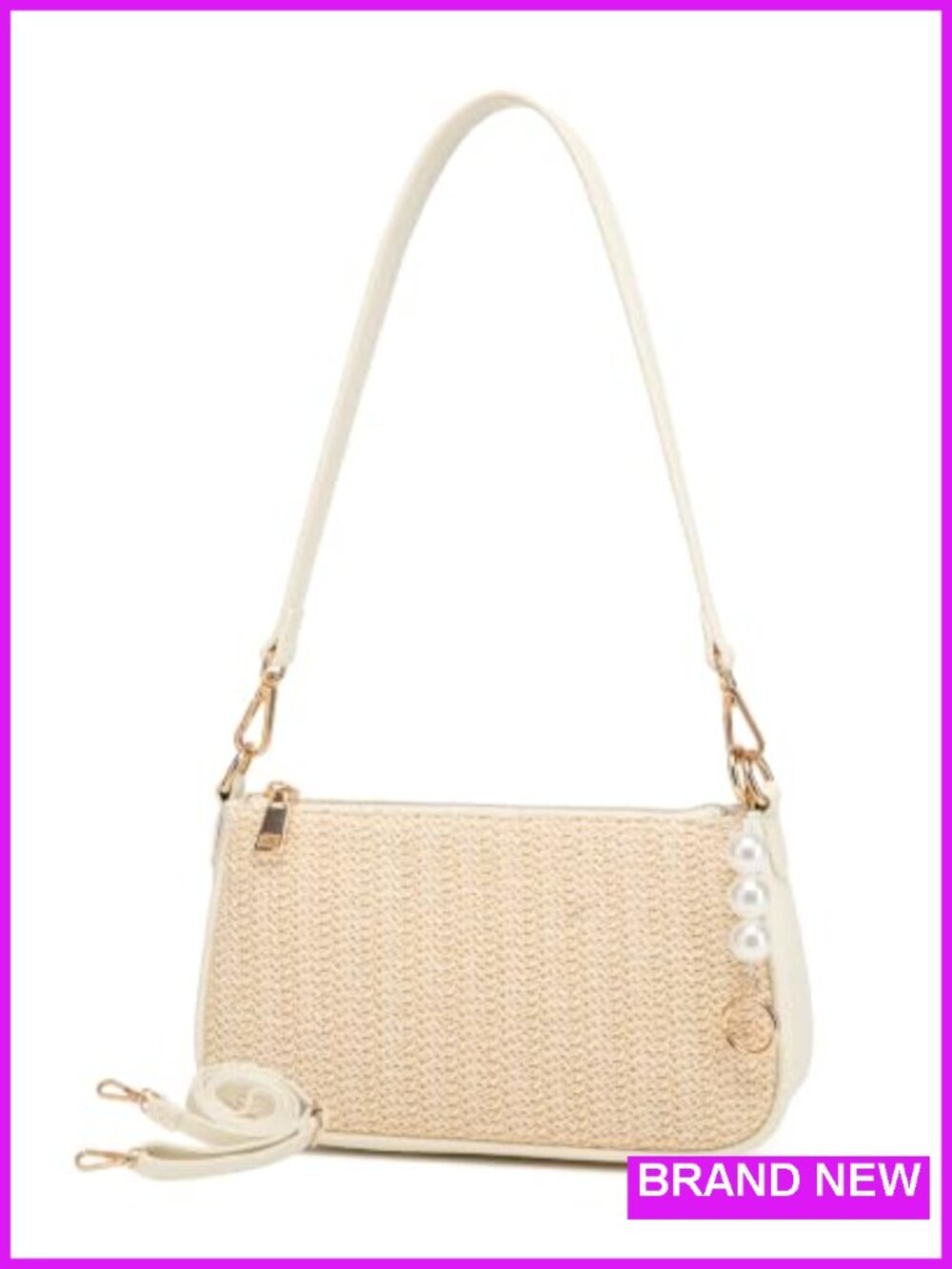 Vegan Leather Crossbody Bag with Straw Weave, 3 Straps, Satchel Hobo Clutch
